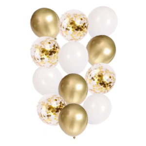10 Adet 12 Inç Beyaz Krom Gold Ve Konfetili Karışık Balon