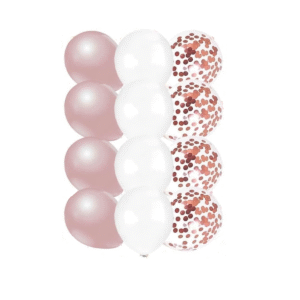 10 Adet 12 Inç Beyaz Rose Gold Ve Konfetili Karışık Balon
