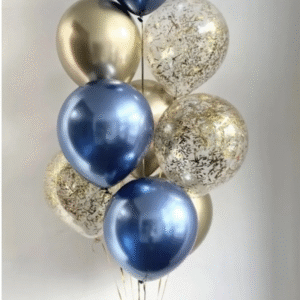 10 Adet 12 Inç Krom Gold Krom Mavi Ve Konfetili Karışık Balon