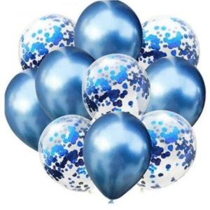 10 Adet 12 Inç Krom Mavi Ve Konfetili Karışık Balon