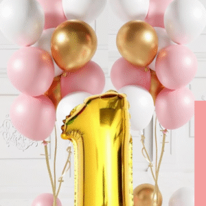 Retro Gold Pembe Beyaz Balon Seti Gold Rakamlı Doğum Günü Balonu Şık Parti Süsleme
