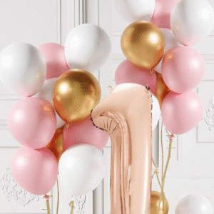 Retro Gold Pembe Beyaz Balon Seti Rose Gold Rakamlı Doğum Günü Balonu Şık Parti Süsleme