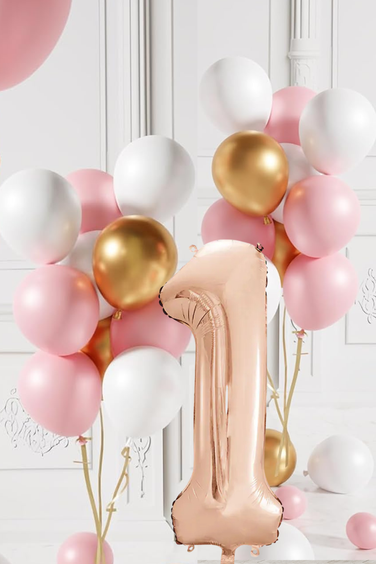 Retro Gold Pembe Beyaz Balon Seti Rose Gold Rakamlı Doğum Günü Balonu Şık Parti Süsleme