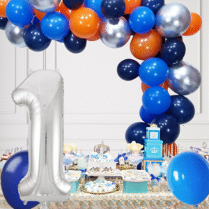 Kozmik Temalı Doğum Günü Seti Kozmik Mavi Turuncu Gümüş Mavi Balonlar Gümüş Folyo Rakam